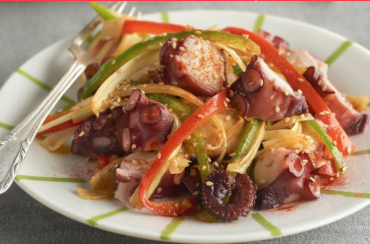verduras salteadas con pulpo